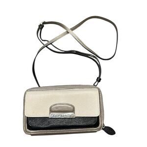 Brighton CACHET Leather Organizer Wallet Crossbody Black Cream and Silver